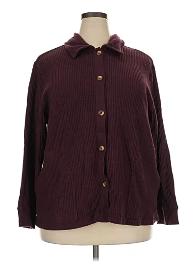 Pre-owned Lands' End Long Sleeve Button Down Shirt In Burgundy