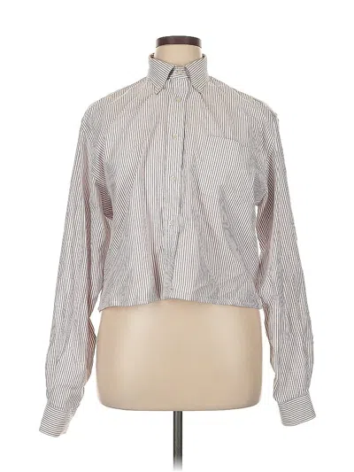 Pre-owned Lands' End Long Sleeve Button Down Shirt In Gray