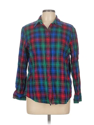 Pre-owned Lands' End Long Sleeve Button Down Shirt In Green