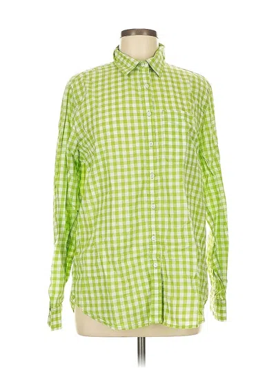 Pre-owned Lands' End Long Sleeve Button Down Shirt In Green