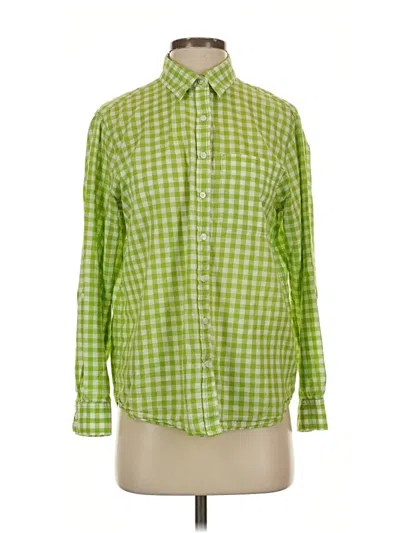 Pre-owned Lands' End Long Sleeve Button Down Shirt In Green