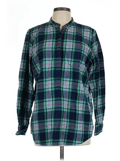 Pre-owned Lands' End Long Sleeve Button Down Shirt In Green