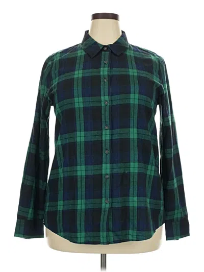 Pre-owned Lands' End Long Sleeve Button Down Shirt In Green