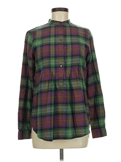 Pre-owned Lands' End Long Sleeve Button Down Shirt In Green