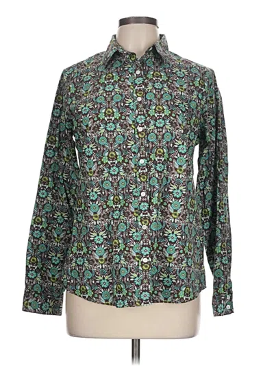 Pre-owned Lands' End Long Sleeve Button Down Shirt In Green