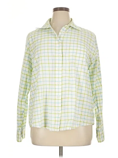 Pre-owned Lands' End Long Sleeve Button Down Shirt In Green