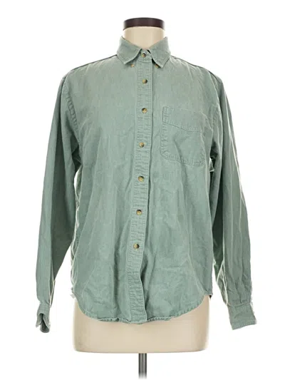 Pre-owned Lands' End Long Sleeve Button Down Shirt In Green