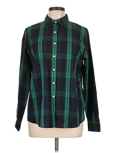 Pre-owned Lands' End Long Sleeve Button Down Shirt In Green