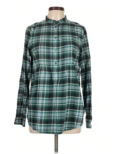 Pre-owned Lands' End Long Sleeve Button Down Shirt In Green