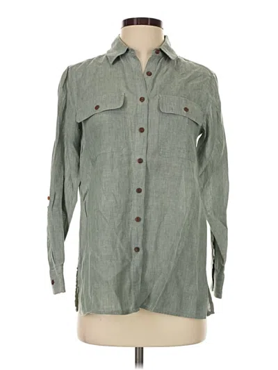 Pre-owned Lands' End Long Sleeve Button Down Shirt In Green