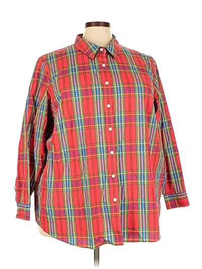 Pre-owned Lands' End Long Sleeve Button Down Shirt In Red