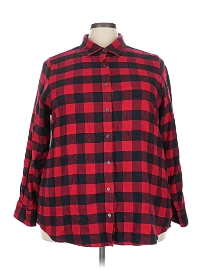 Pre-owned Lands' End Long Sleeve Button Down Shirt In Red