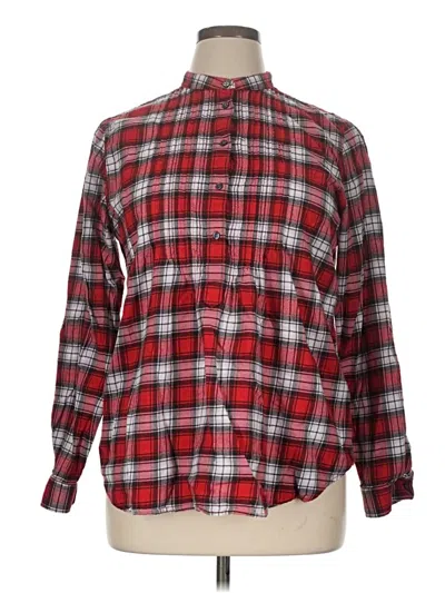 Pre-owned Lands' End Long Sleeve Button Down Shirt In Red