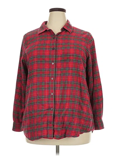Pre-owned Lands' End Long Sleeve Button Down Shirt In Red