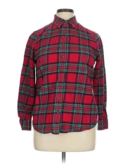 Pre-owned Lands' End Long Sleeve Button Down Shirt In Red