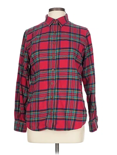Pre-owned Lands' End Long Sleeve Button Down Shirt In Red