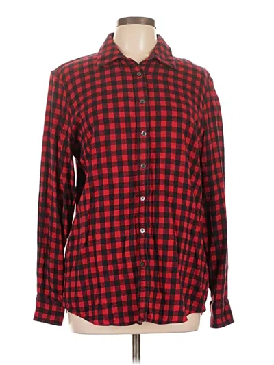 Pre-owned Lands' End Long Sleeve Button Down Shirt In Red