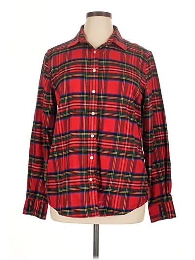 Pre-owned Lands' End Long Sleeve Button Down Shirt In Red