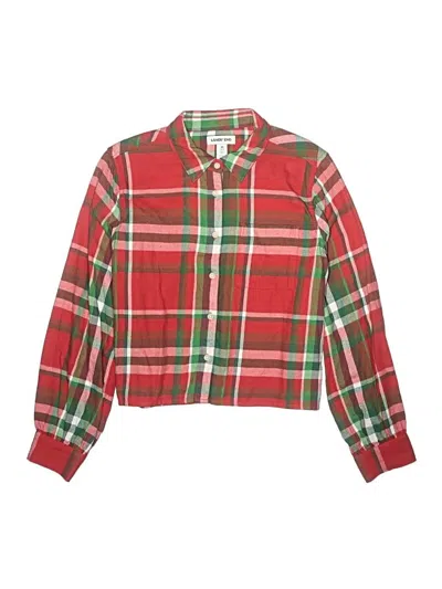 Pre-owned Lands' End Kids'  Long Sleeve Button Down Shirt In Red