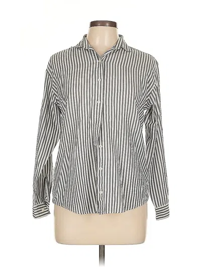 Pre-owned Lands' End Long Sleeve Button Down Shirt In Silver