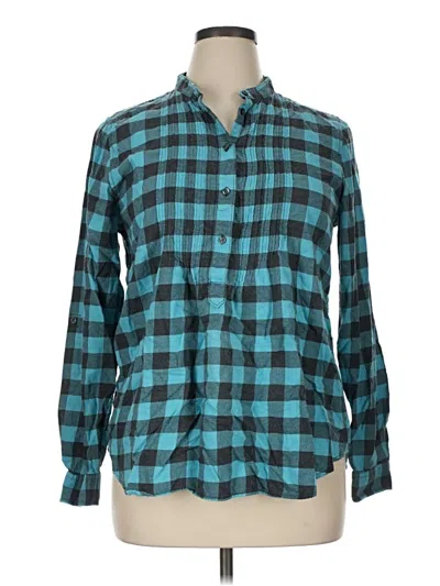 Pre-owned Lands' End Long Sleeve Button Down Shirt In Teal