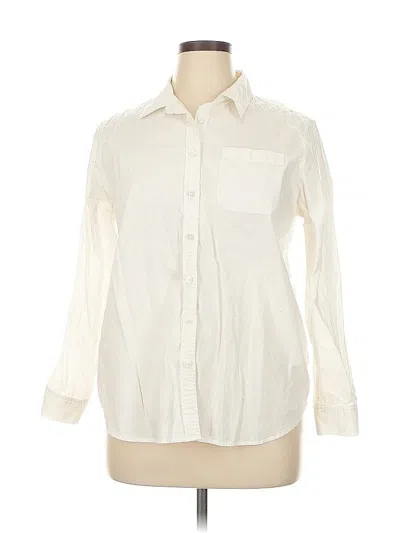 Pre-owned Lands' End Long Sleeve Button Down Shirt In White