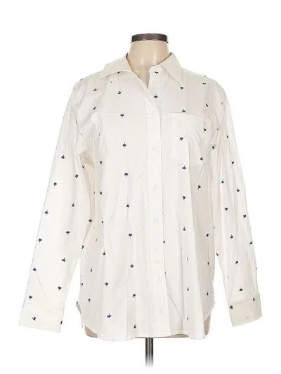 Pre-owned Lands' End Long Sleeve Button Down Shirt In White