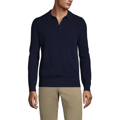 Lands' End Long Sleeve Cashmere Sweater Polo In Radiant Navy