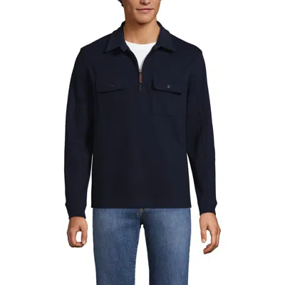 Lands' End Long Sleeve Corduroy Collar Bedford Rib Quarter Zip In Blue