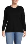 Lands' End Long Sleeve Cotton Interlock Crew T-shirt In Black