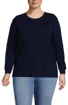 Lands' End Long Sleeve Cotton Interlock Crew T-shirt In Blue