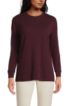 Lands' End Long Sleeve Cotton Interlock Crew T-shirt In Burgundy