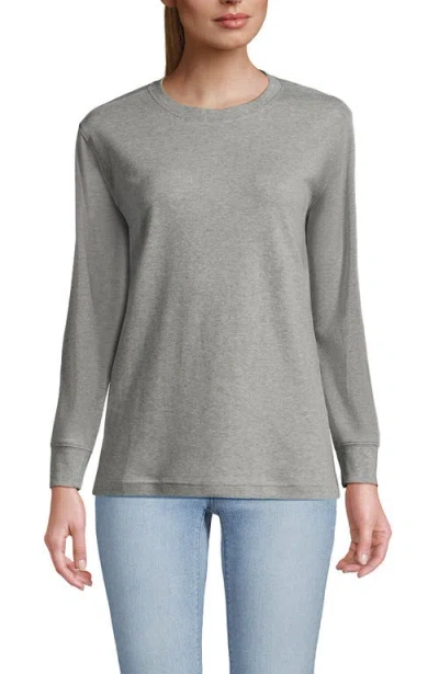 Lands' End Long Sleeve Cotton Interlock Crew T-shirt In Gray