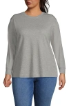 Lands' End Long Sleeve Cotton Interlock Crew T-shirt In Gray