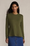 Lands' End Long Sleeve Cotton Interlock Crew T-shirt In Green