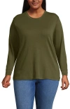 Lands' End Long Sleeve Cotton Interlock Crew T-shirt In Green