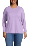 Lands' End Long Sleeve Cotton Interlock Crew T-shirt In Purple