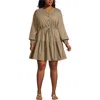 Lands' End Long Sleeve Cotton Poplin Mini Popover Dress In Desert Tan