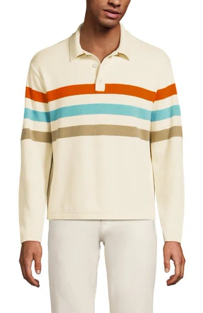 Lands' End Long Sleeve Cotton Rugby Sweater Polo In Neutral