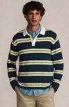 Lands' End Long Sleeve Cotton Rugby Sweater Polo In Blue