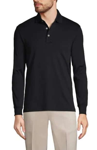 Lands' End Long Sleeve Cotton Supima Polo Shirt In Black