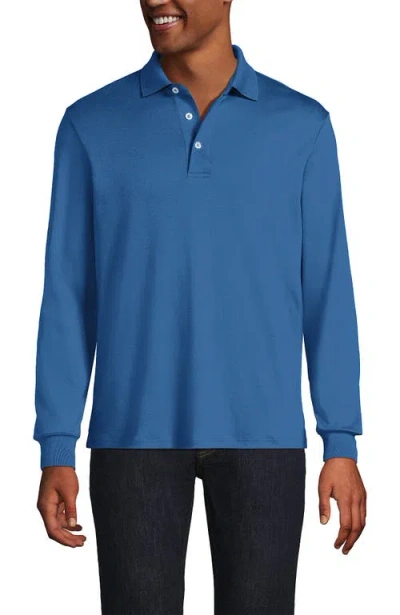 Lands' End Long Sleeve Cotton Supima Polo Shirt In Blue