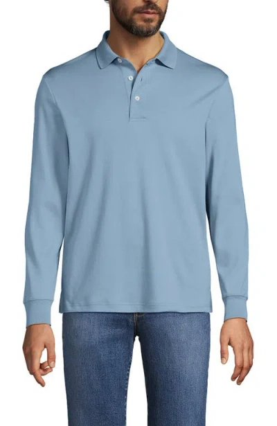 Lands' End Long Sleeve Cotton Supima Polo Shirt In Blue