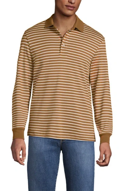 Lands' End Long Sleeve Cotton Supima Polo Shirt In Brown