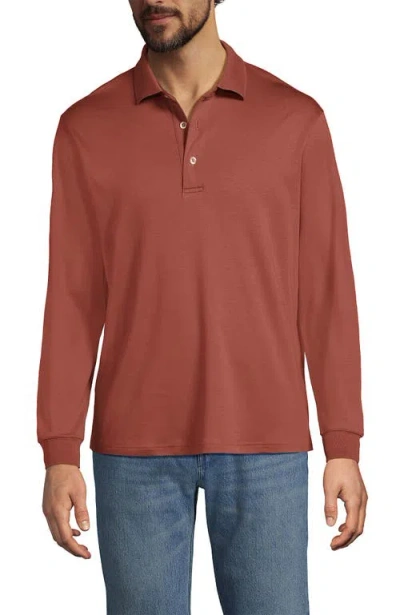 Lands' End Long Sleeve Cotton Supima Polo Shirt In Brown
