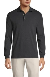 Lands' End Long Sleeve Cotton Supima Polo Shirt In Dark Charcoal Heather