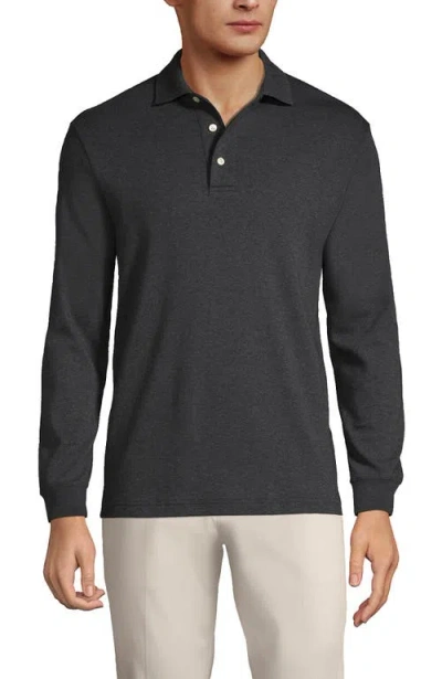 Lands' End Long Sleeve Cotton Supima Polo Shirt In Dark Charcoal Heather