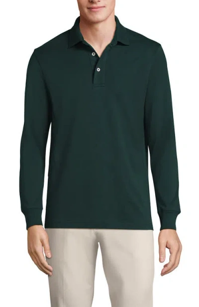 Lands' End Long Sleeve Cotton Supima Polo Shirt In Deep Forest