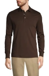 Lands' End Long Sleeve Cotton Supima Polo Shirt In Rich Coffee