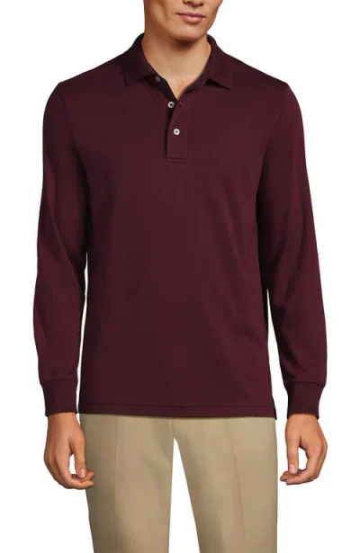 Lands' End Long Sleeve Cotton Supima Polo Shirt In Royal Burgundy